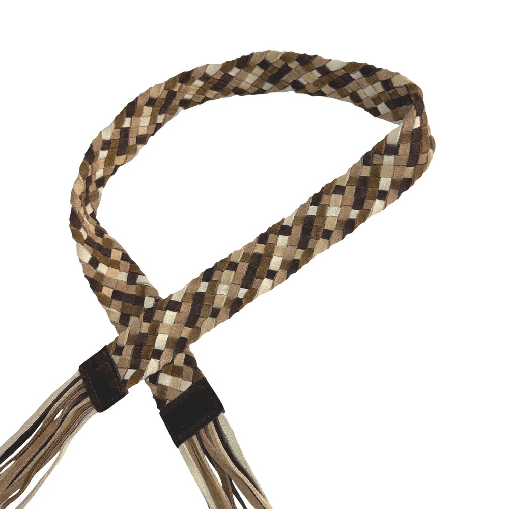 New York & Company Belt Women M/L Brown Woven Leather Long Tassel